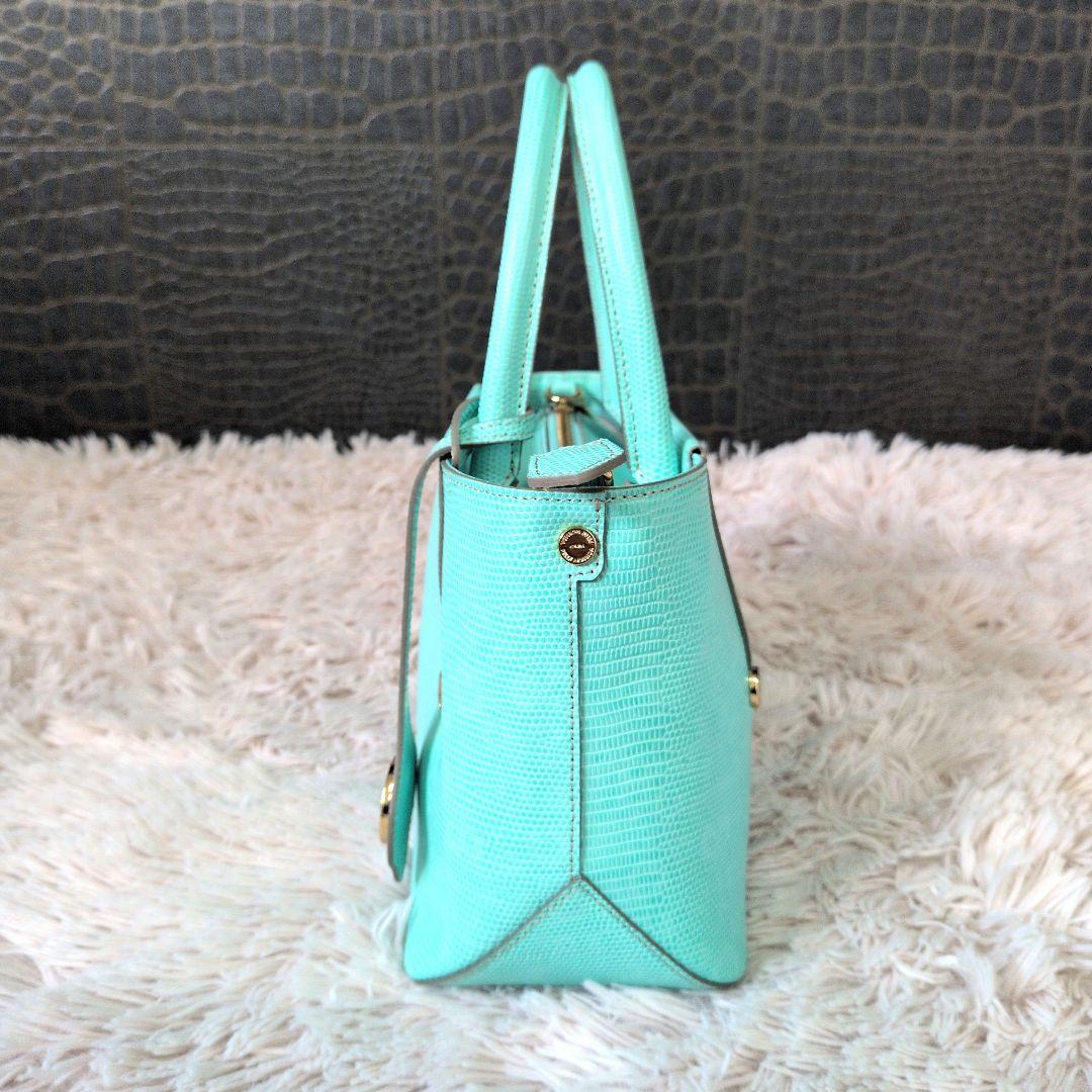 【極美品】PELLE MORBIDA ティファニーブルー 2wayリザード型押し