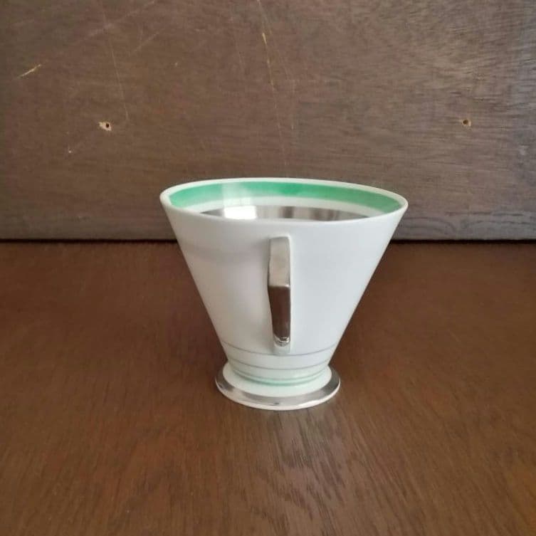 逸品　 シェリー　カッブ＆ソーサー　アールデコ　銀彩幾何学模様アンティーク