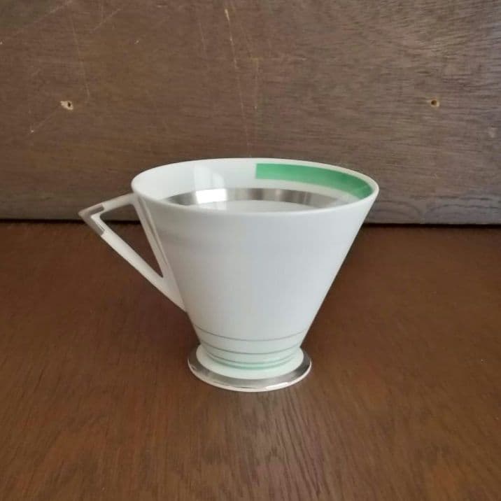 逸品　 シェリー　カッブ＆ソーサー　アールデコ　銀彩幾何学模様アンティーク