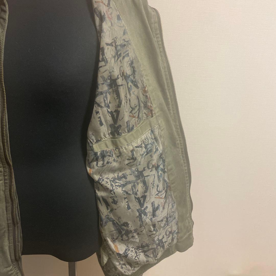 hott:DESIGUALバックレザー刺繍ミリタリーモスグリーンブルゾン