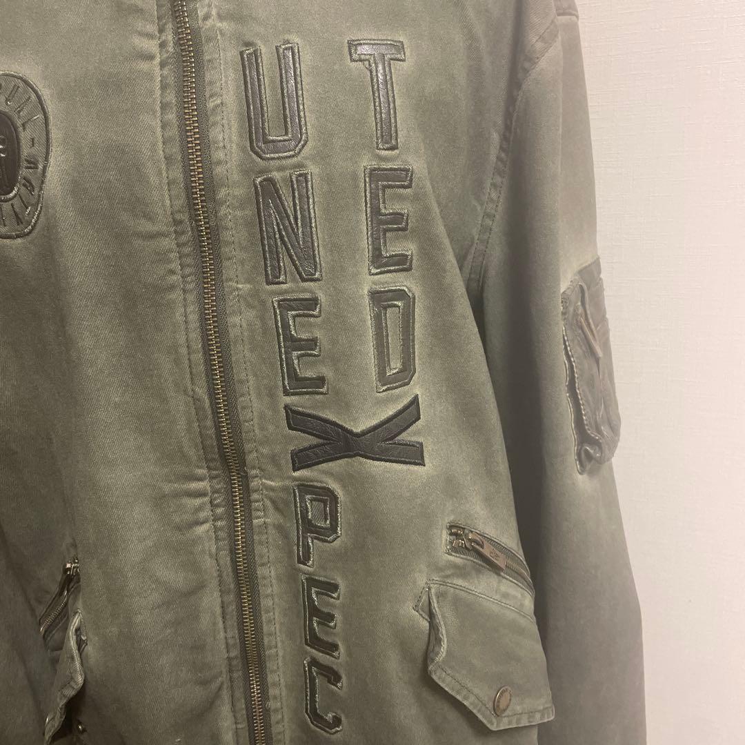 hott:DESIGUALバックレザー刺繍ミリタリーモスグリーンブルゾン