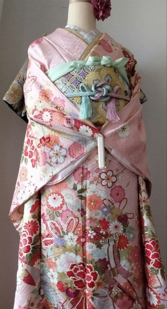 k様　441.花の妖精　振袖7点セット　正絹　フルセット　成人式　可愛いピンク
