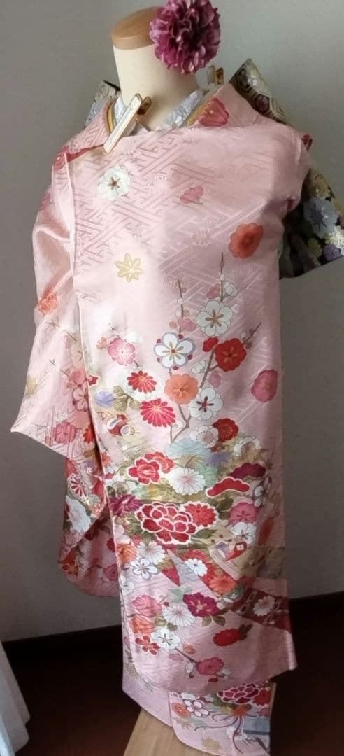 k様　441.花の妖精　振袖7点セット　正絹　フルセット　成人式　可愛いピンク
