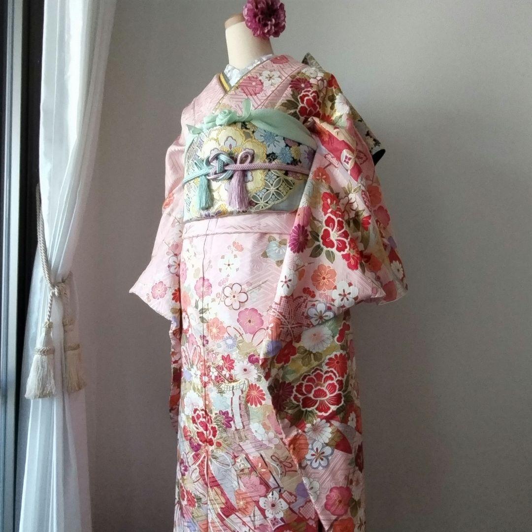 k様　441.花の妖精　振袖7点セット　正絹　フルセット　成人式　可愛いピンク