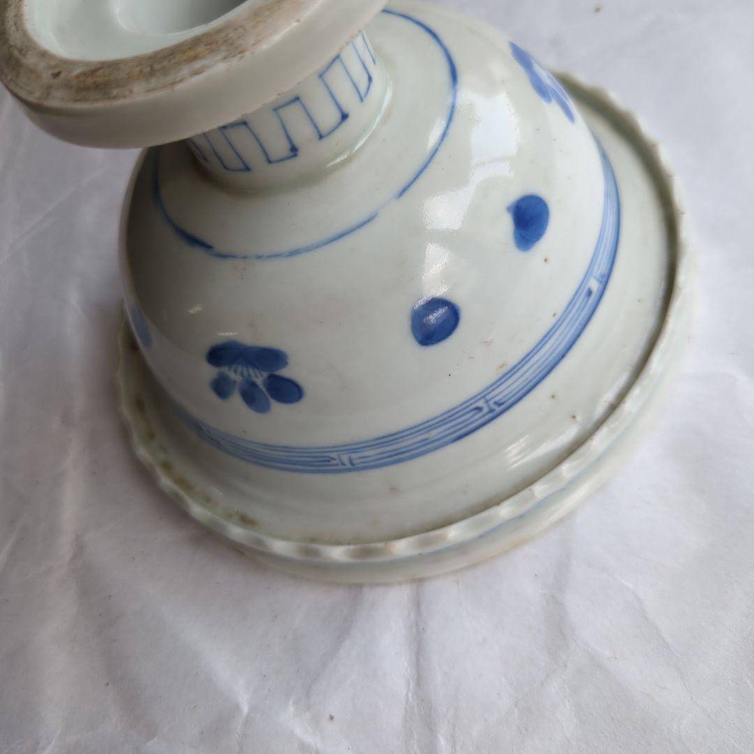 骨董 古伊万里 盃洗 線描き 染め付け 器 物入れ 花唐草 鉢 菓子器