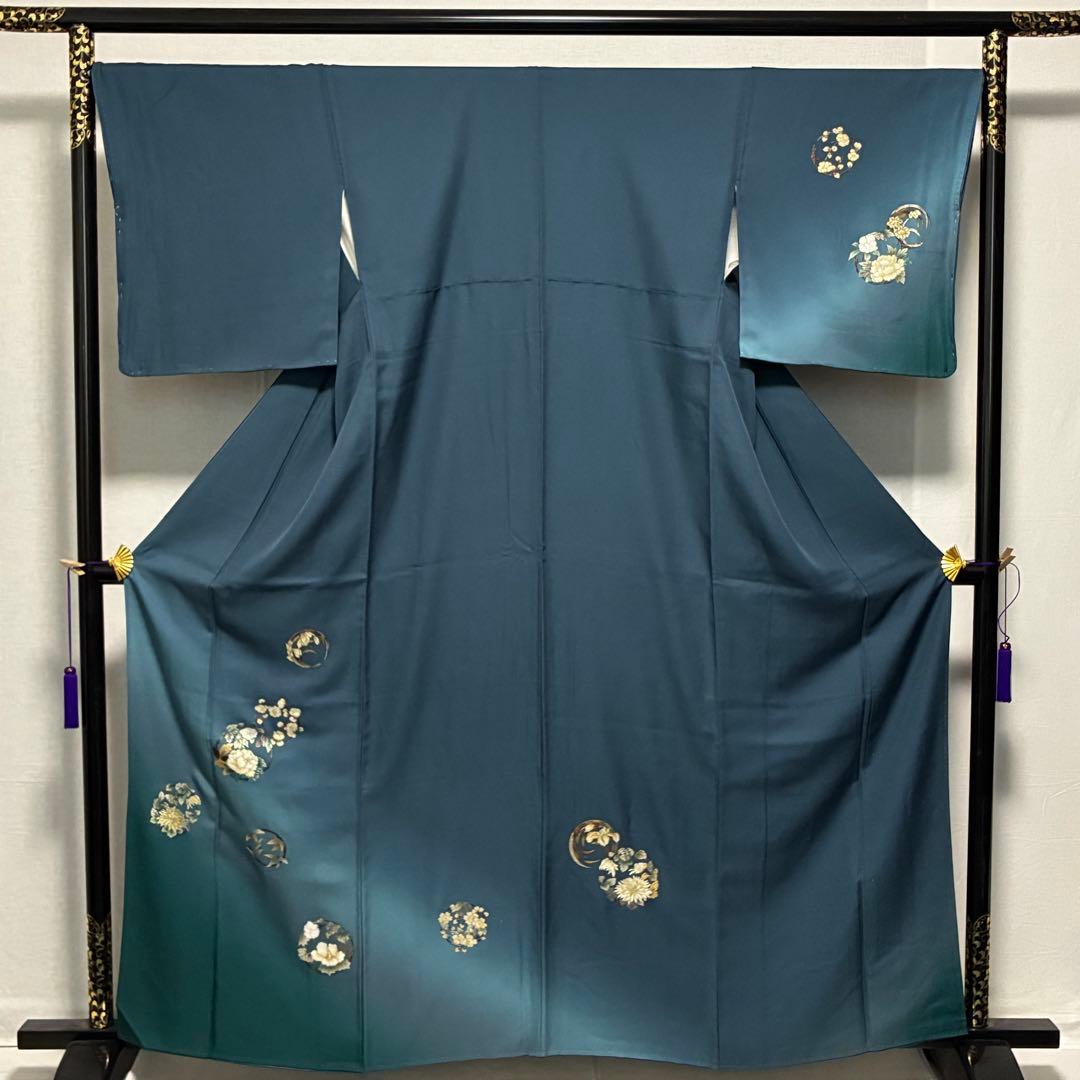 D62 訪問着 花模様 正絹 着物 袷 未使用極美品