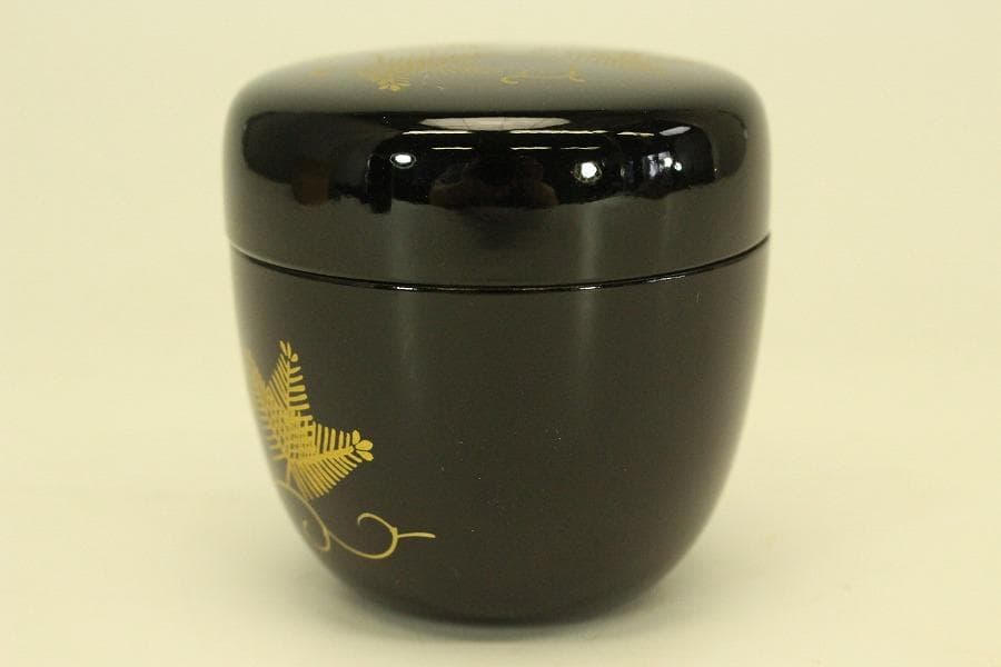 茶道具 シダ蒔絵 棗 お稽古 美品(A950)