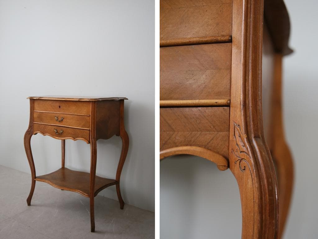 フランスアンティーク◇木製ソーイングテーブル/裁縫箱/机/化粧台(90-2)