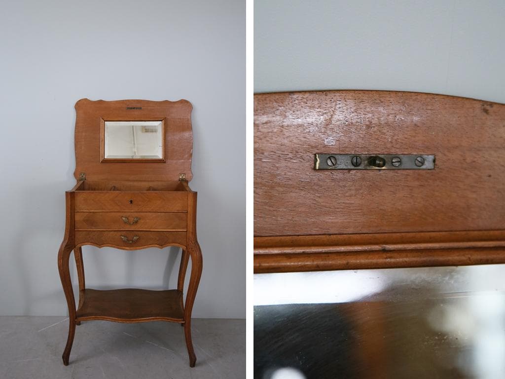 フランスアンティーク◇木製ソーイングテーブル/裁縫箱/机/化粧台(90-2)