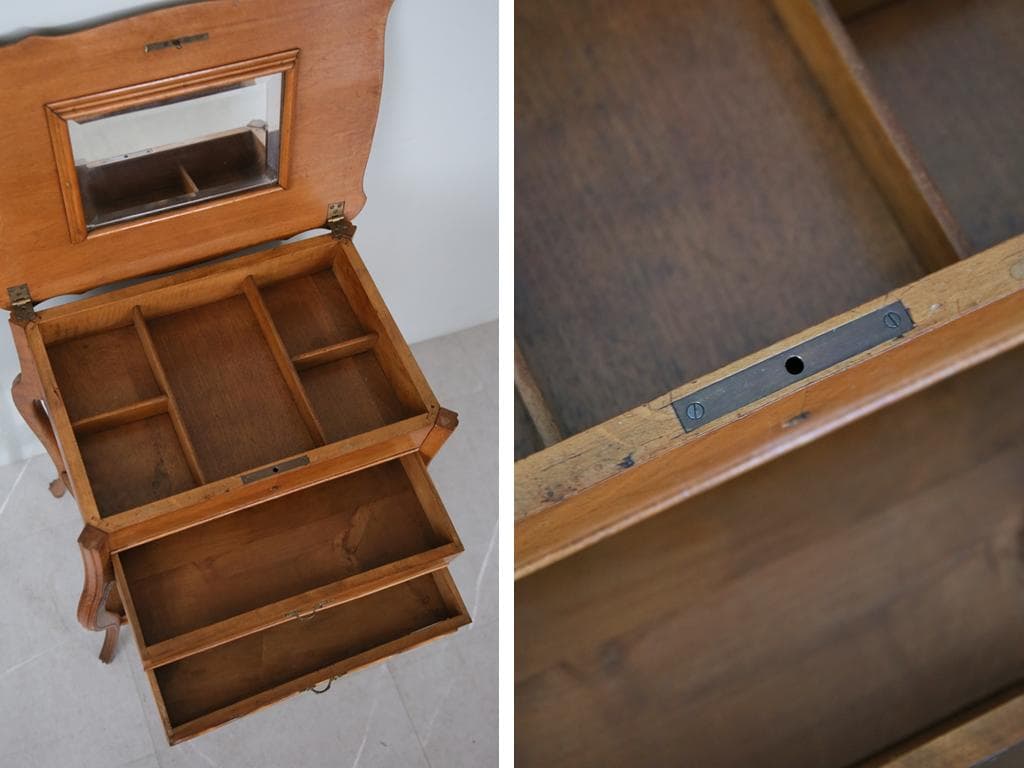 フランスアンティーク◇木製ソーイングテーブル/裁縫箱/机/化粧台(90-2)