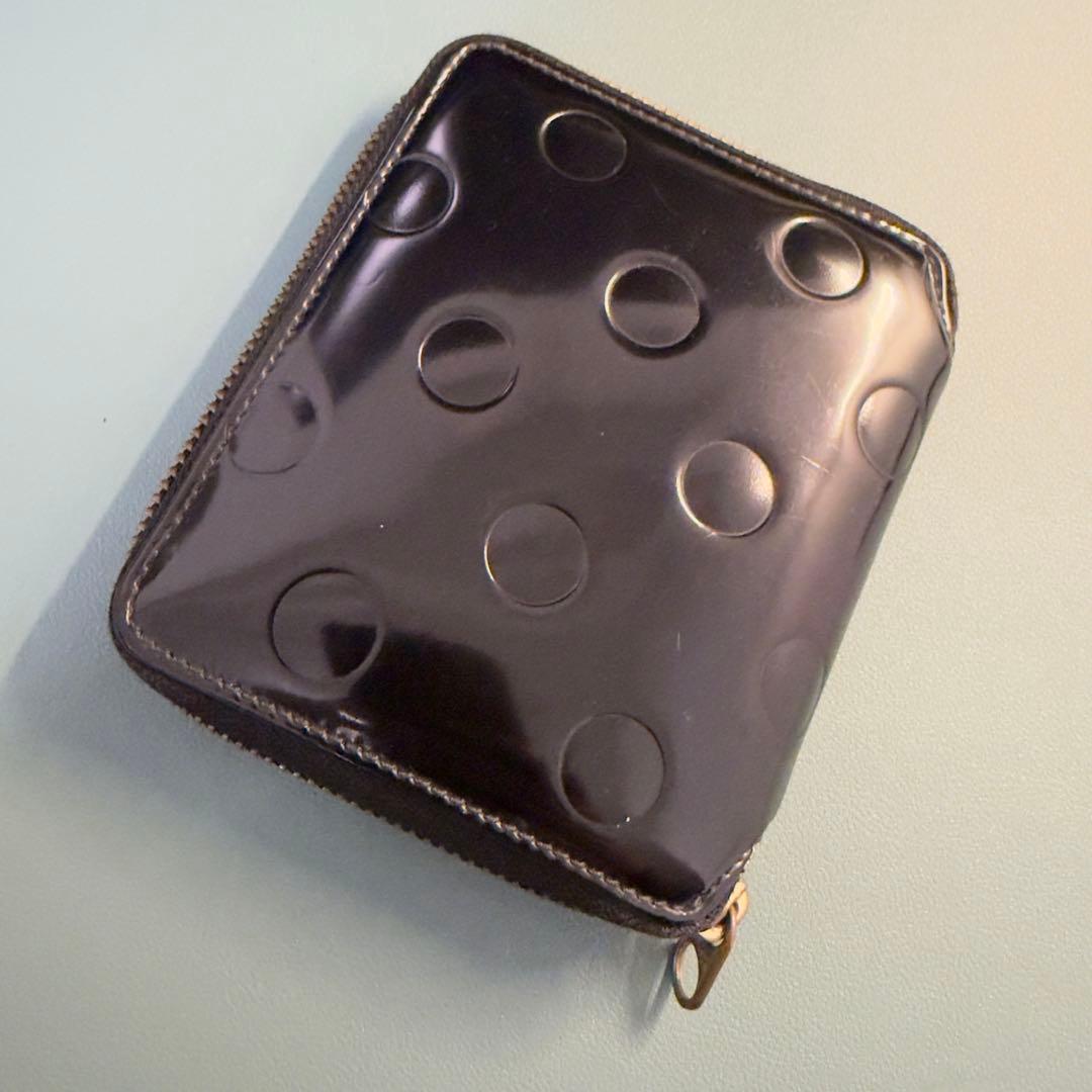 コムデギャルソン 財布 ドット柄 エナメル ブラック ラウンドジップ 正規品