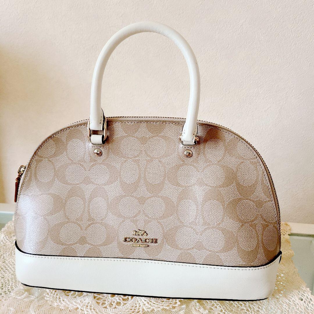 COACH☆シグネイチャー☆2WAYハンドバッグ ベージュ/ホワイト