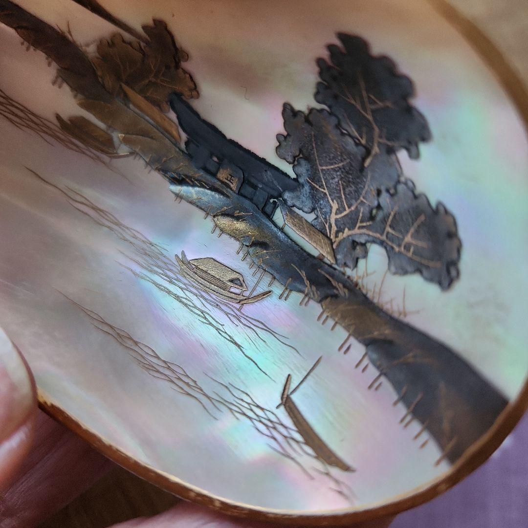 正光作　夜光貝？アンティーク工芸品