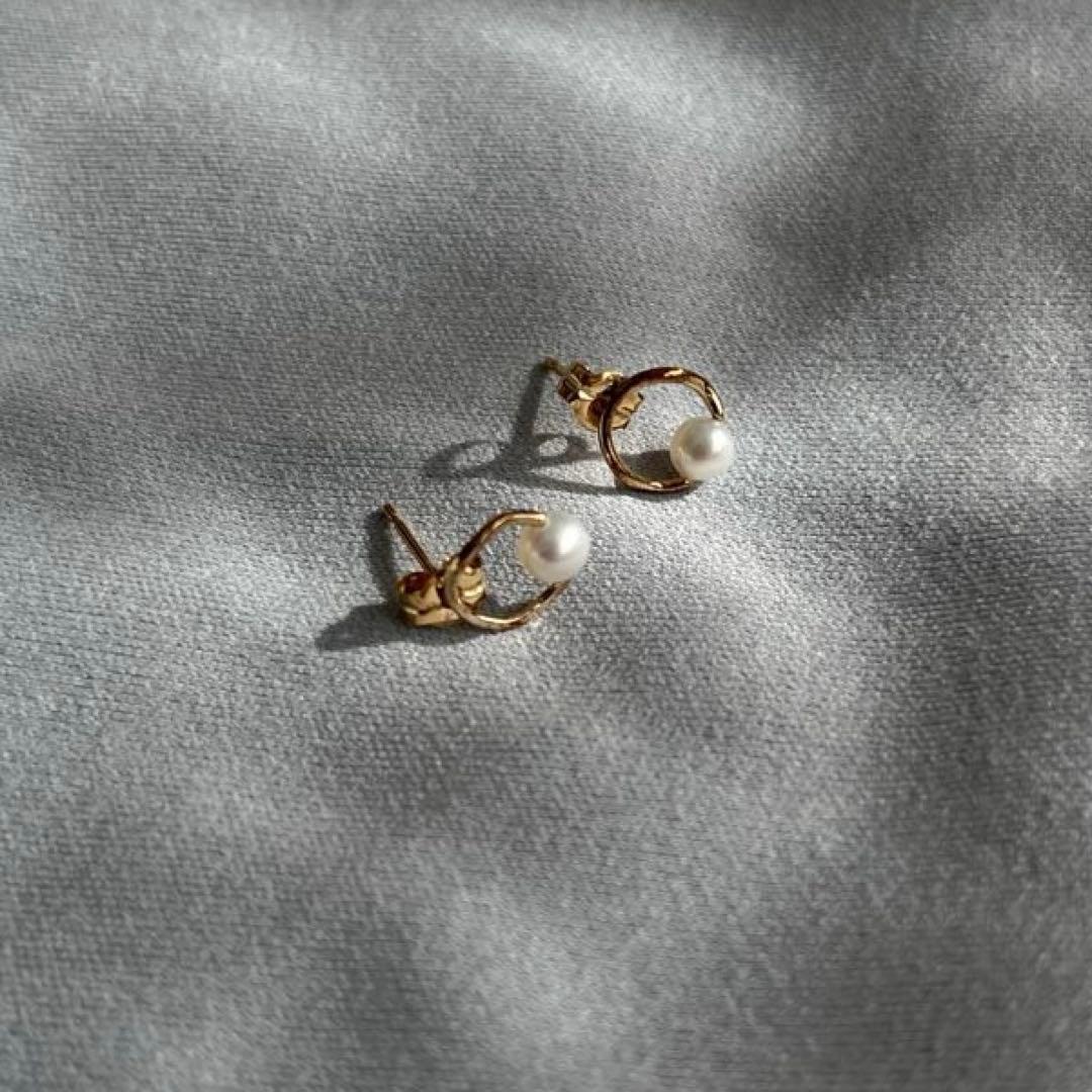 保証書あり❣️ete K10YG パール サークル ピアス ニッケルフリー