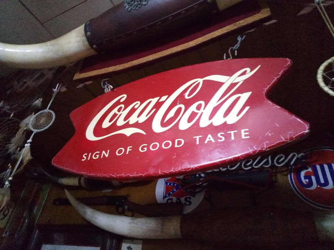 アメリカン雑貨コカコーラメタルサイン看板フィッシュテール型レトロ、アンティーク