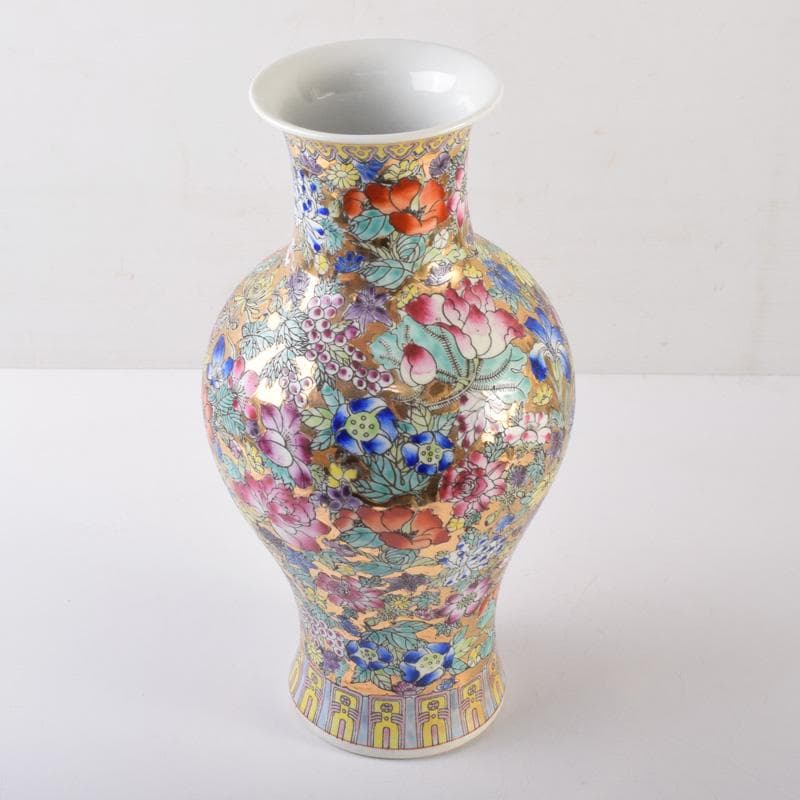 中国　乾隆年製款　粉彩　花草文　花瓶　C　7952A