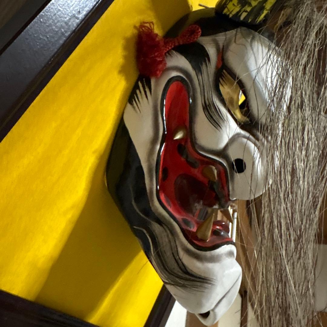 石見神楽面　般若　鬼　男　お面　能面　壁掛け　角　置物　レトロ　工芸品