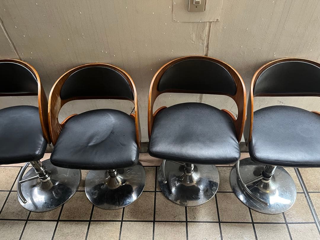 木製バースツール 4脚セット