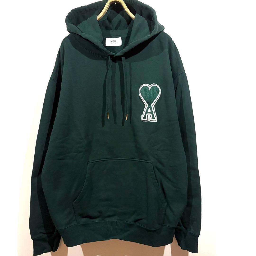 ami paris / プルオーバーフーディー / デカロゴ / グリーン