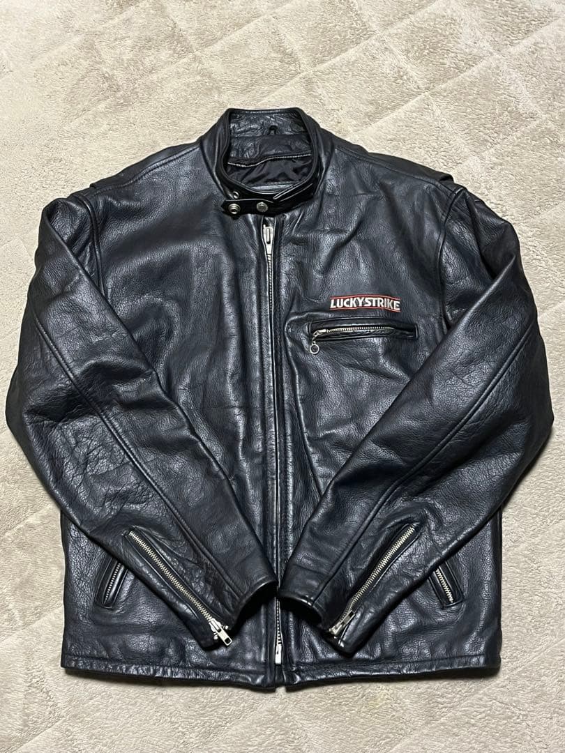 【美品!!】LUCKY STRIKE Lサイズ　ライダースジャケット ブラック