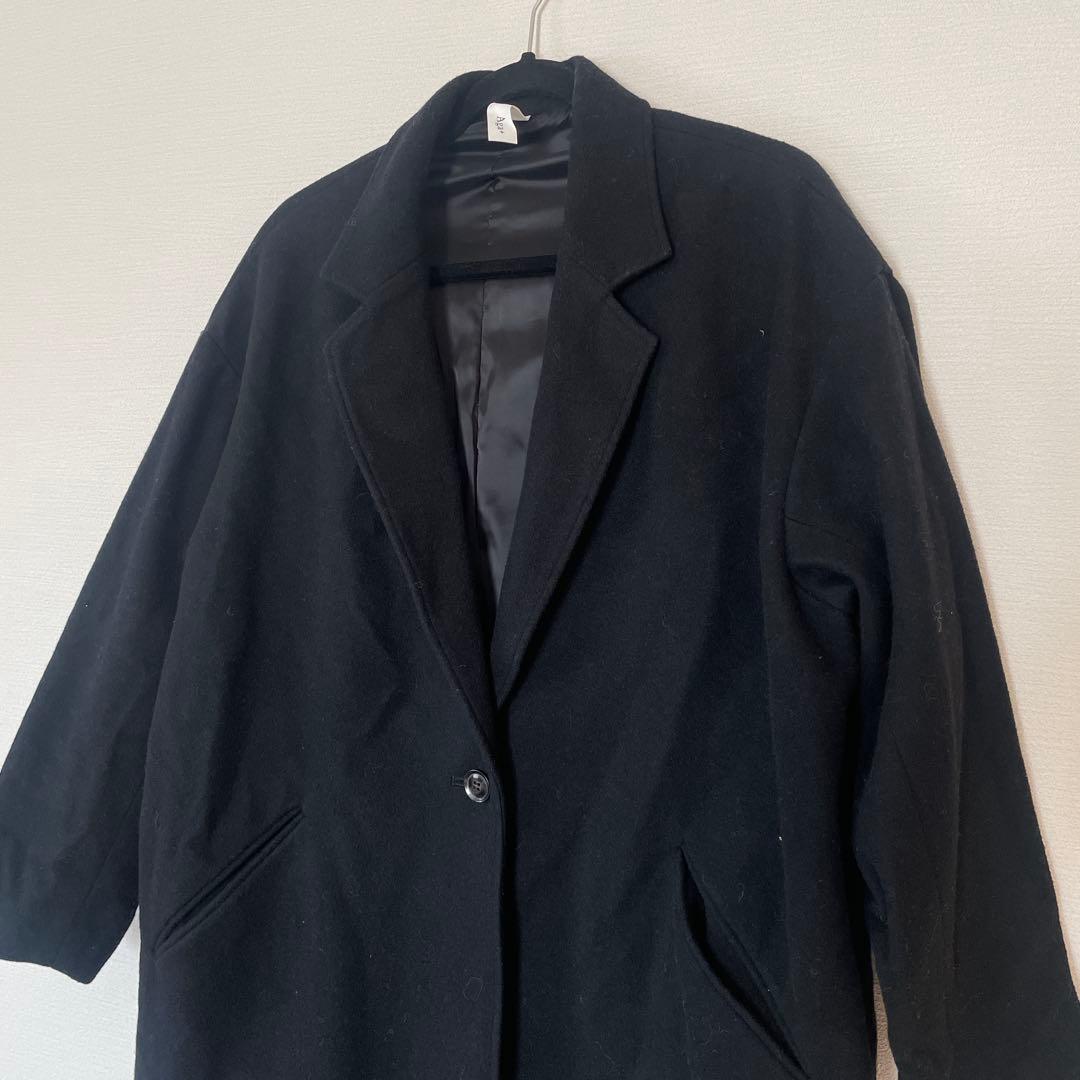 新品未使用タグ付 aga+ 日本製 チェスターコート ロングコート ブラック M