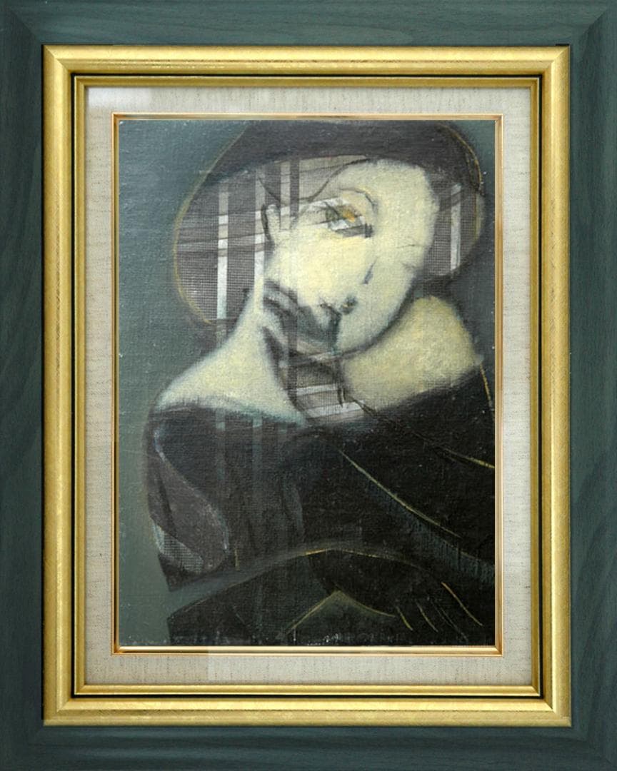 油絵 絵 絵画 インテリア 額付(黒) F4-052313 人物 女性像