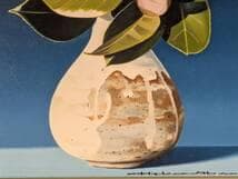 【真作】絵画　安倍英夫　油彩SM　寒椿　静物画　白陶花瓶に椿　X4