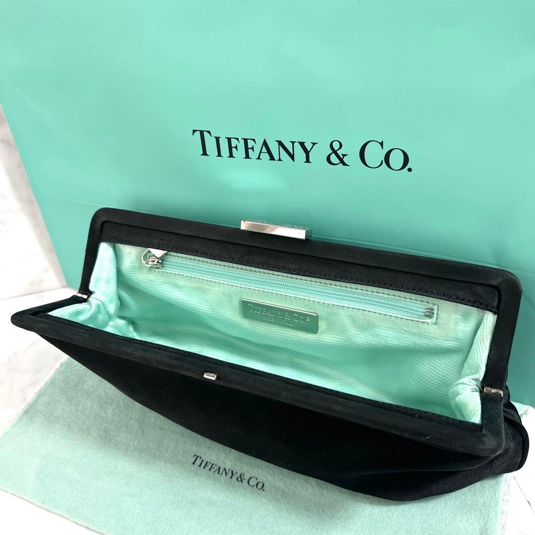 希少 ティファニー パーティーバッグ クラッチバッグ ブラックティファニーブルー