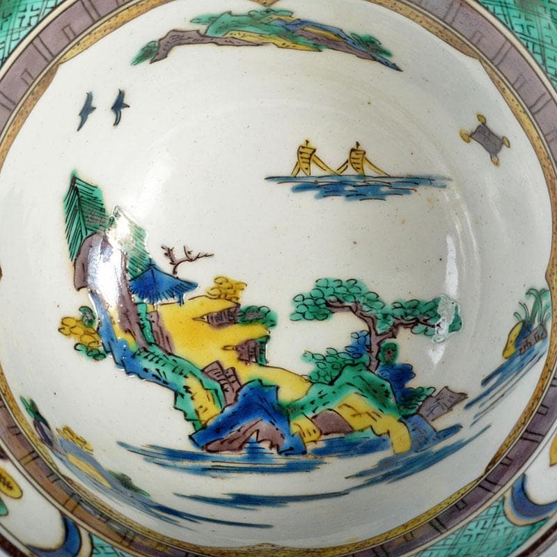 九谷焼　青九谷　山水文　盃　時代箱付　V　R4406