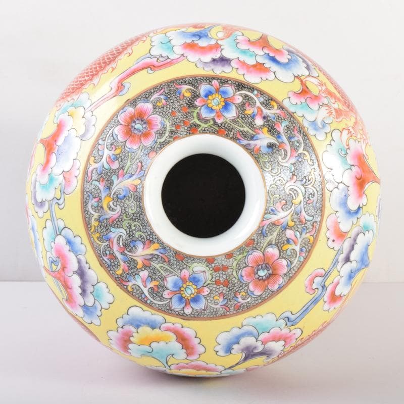 中国　大清乾隆年製　粉彩　雲龍花草魚文瓶　梅瓶　C　7020A