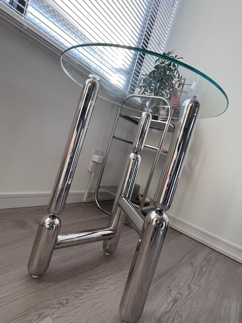 【ART OF BLACK】ステンレスラウンドガラスサイドテーブル