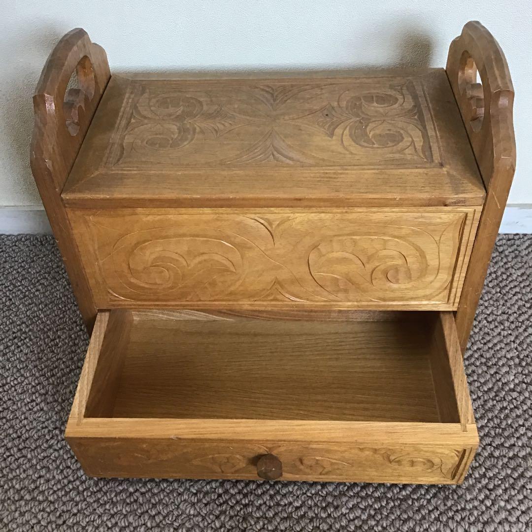 美品☆アイヌ工芸　木彫　アンティーク　アイヌ紋様　収納ボックス