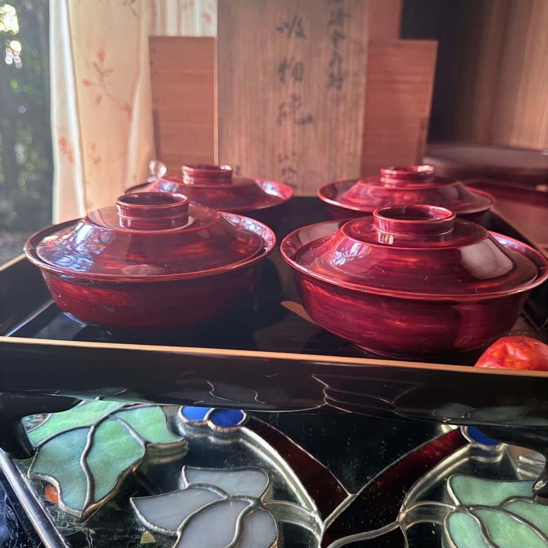 2215様感謝‼️感謝特別価格‼️超絶JAPAN蒔絵あけぼの❌黒蒔絵茶懐石吸物椀5客