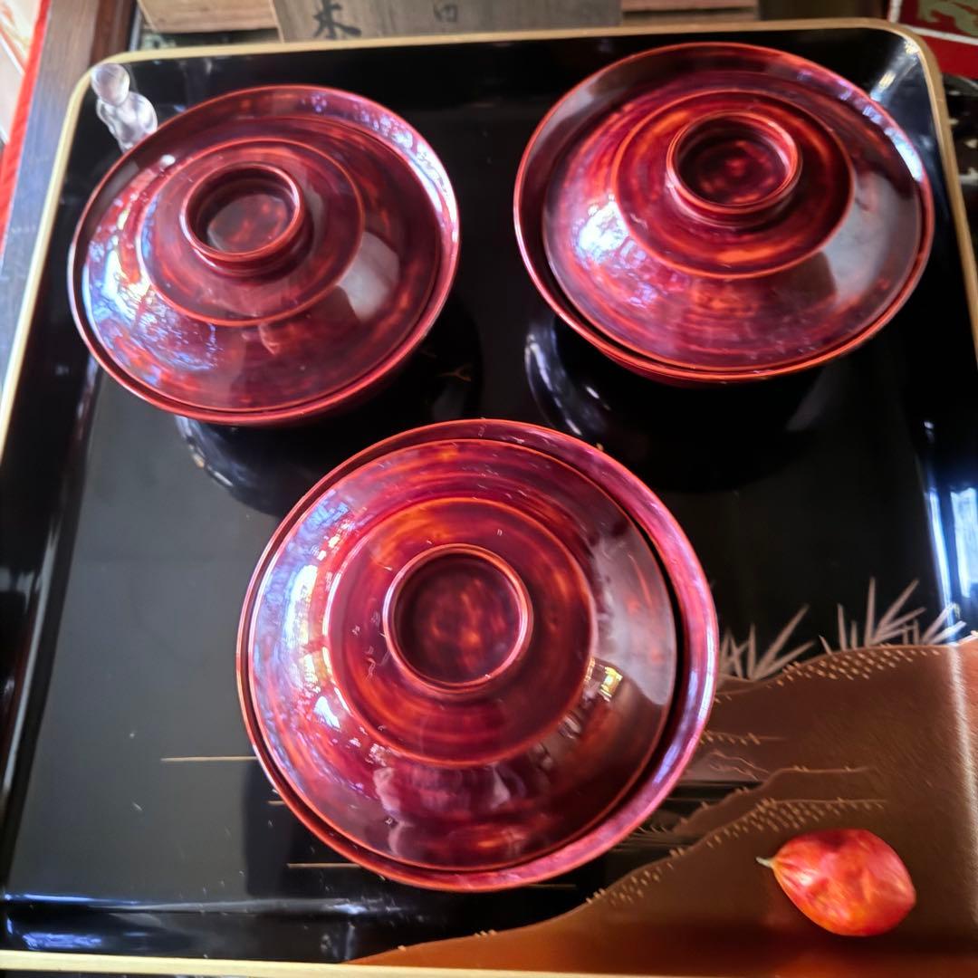 2215様感謝‼️感謝特別価格‼️超絶JAPAN蒔絵あけぼの❌黒蒔絵茶懐石吸物椀5客