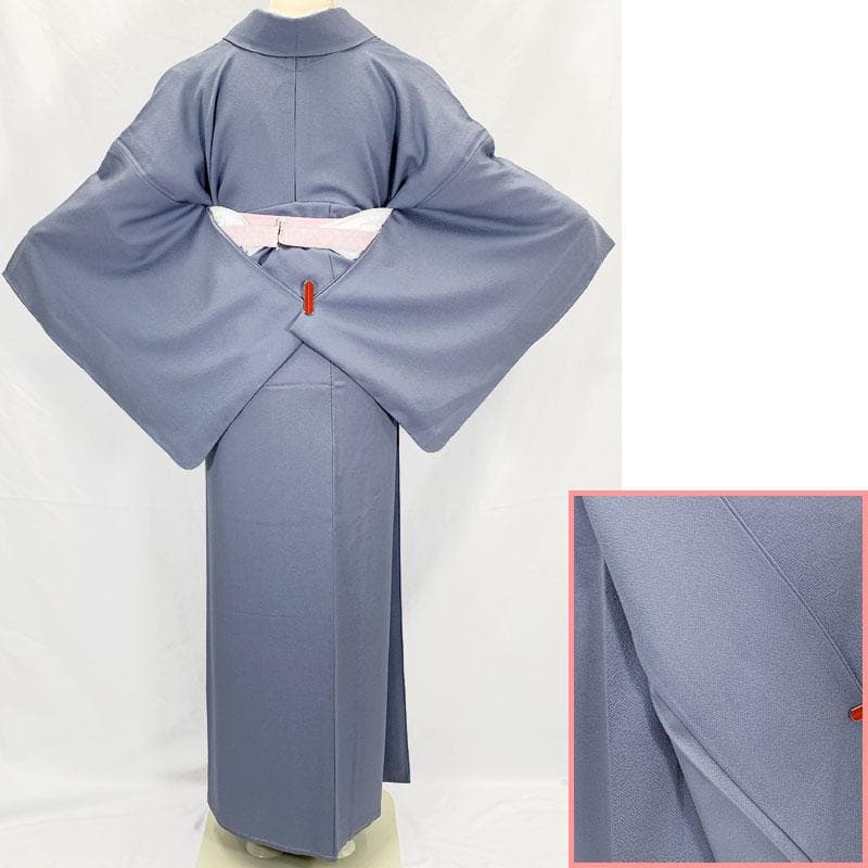 とんとんゆうゆう◆511mi22☆色無地 地紋 くすみブルー 青☆しつけ糸