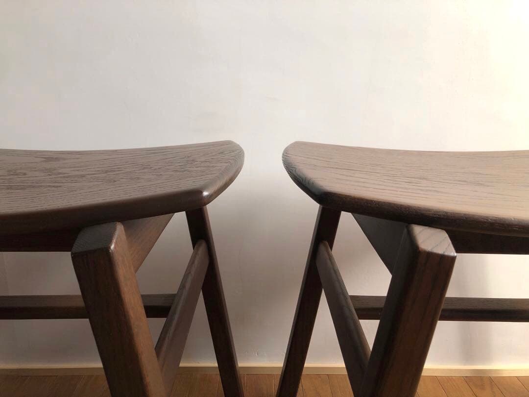 オーク無垢材 スタッキングスツール 2脚セット 曲げ木 民藝 クラフト家具