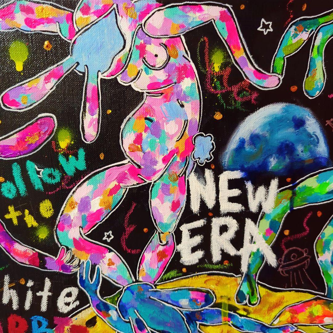 【一点物現代アート】月の裏側でダンスするうさぎの絵【F8号】