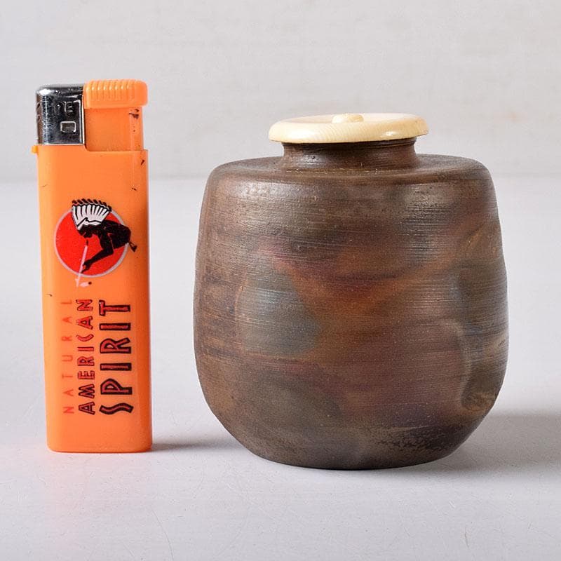 茶道具　備前焼　小西陶古作　茶入　正絹古代名物裂仕覆付　共箱　V　7637