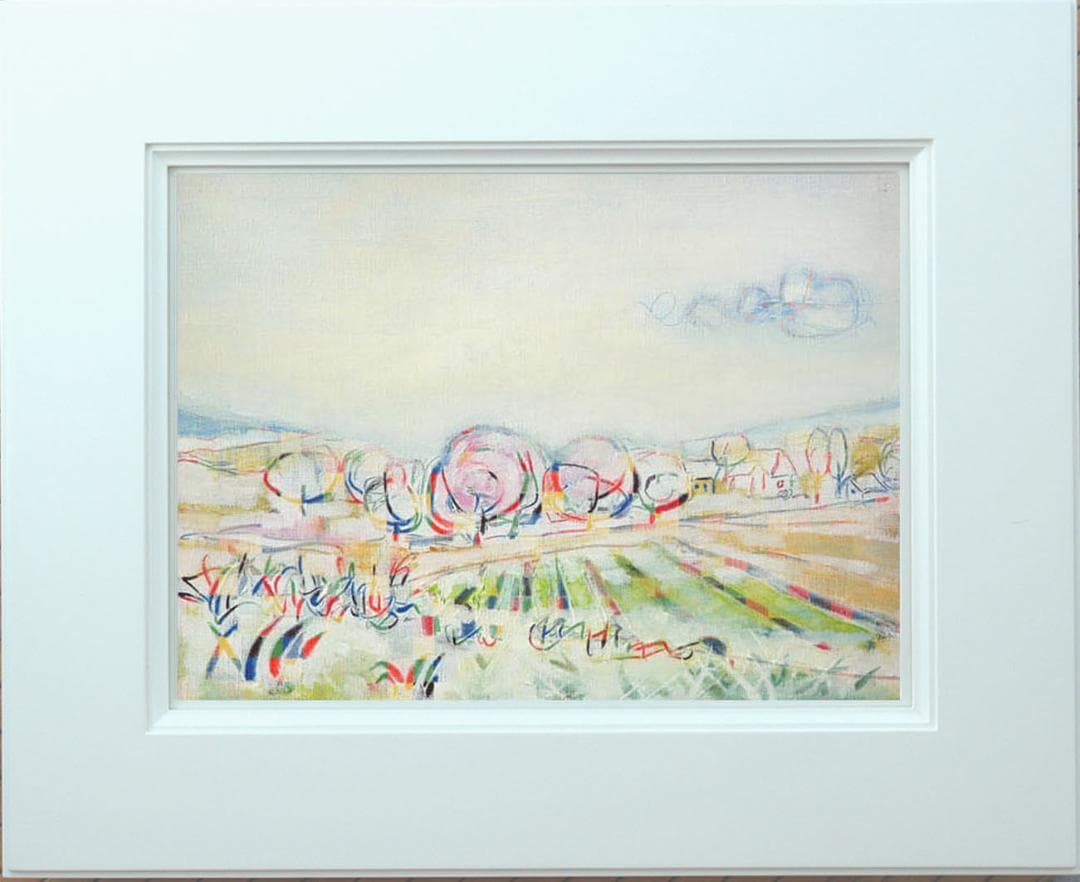 絵画 インテリア 絵 額付(黒) 油絵 F4-080311 風景 畑と木