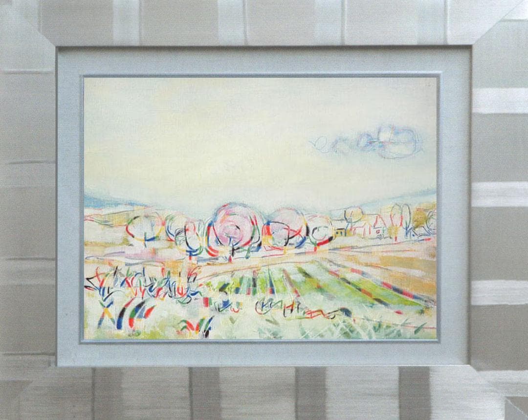 絵画 インテリア 絵 額付(黒) 油絵 F4-080311 風景 畑と木