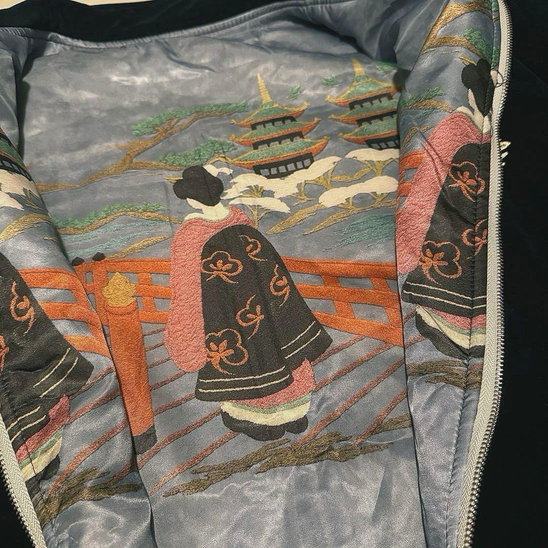 【中綿ブルゾン】刺繍ドラゴンと鷲のベルベットジャンパー