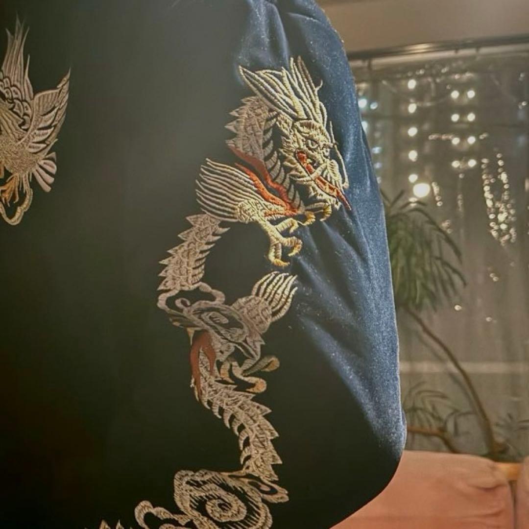 【中綿ブルゾン】刺繍ドラゴンと鷲のベルベットジャンパー
