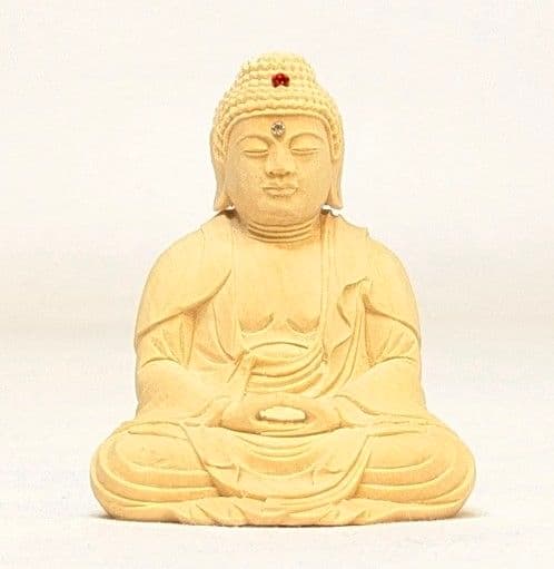 【フォロー割・新品】 釈迦如来座像　黄楊　総高さ約15.5㎝　丸形台座付　釈迦