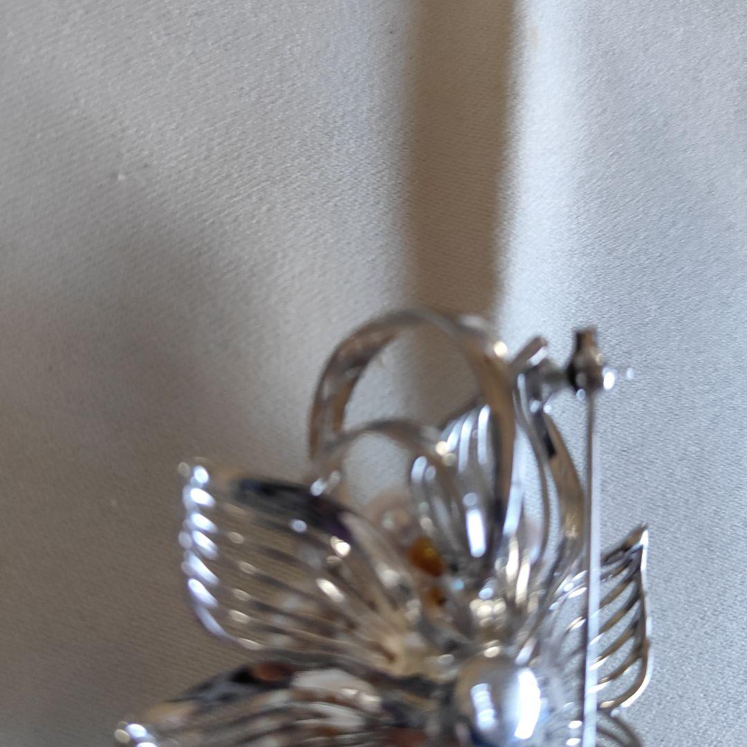 本真珠（7mm×8個）　シルバー　 花型ブローチ