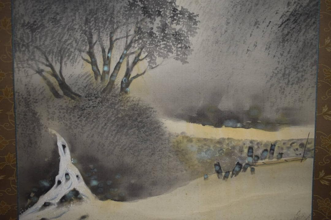 真作/渓泉/山水家画賛/山水渓流画賛/布袋屋掛軸HJ-497