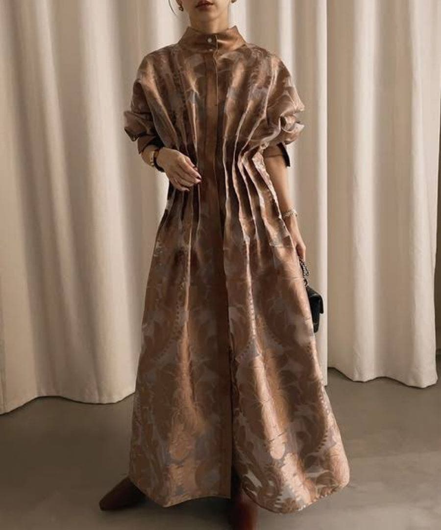 アメリヴィンテージ UND SHEER JACQUARD TUCK DRESS