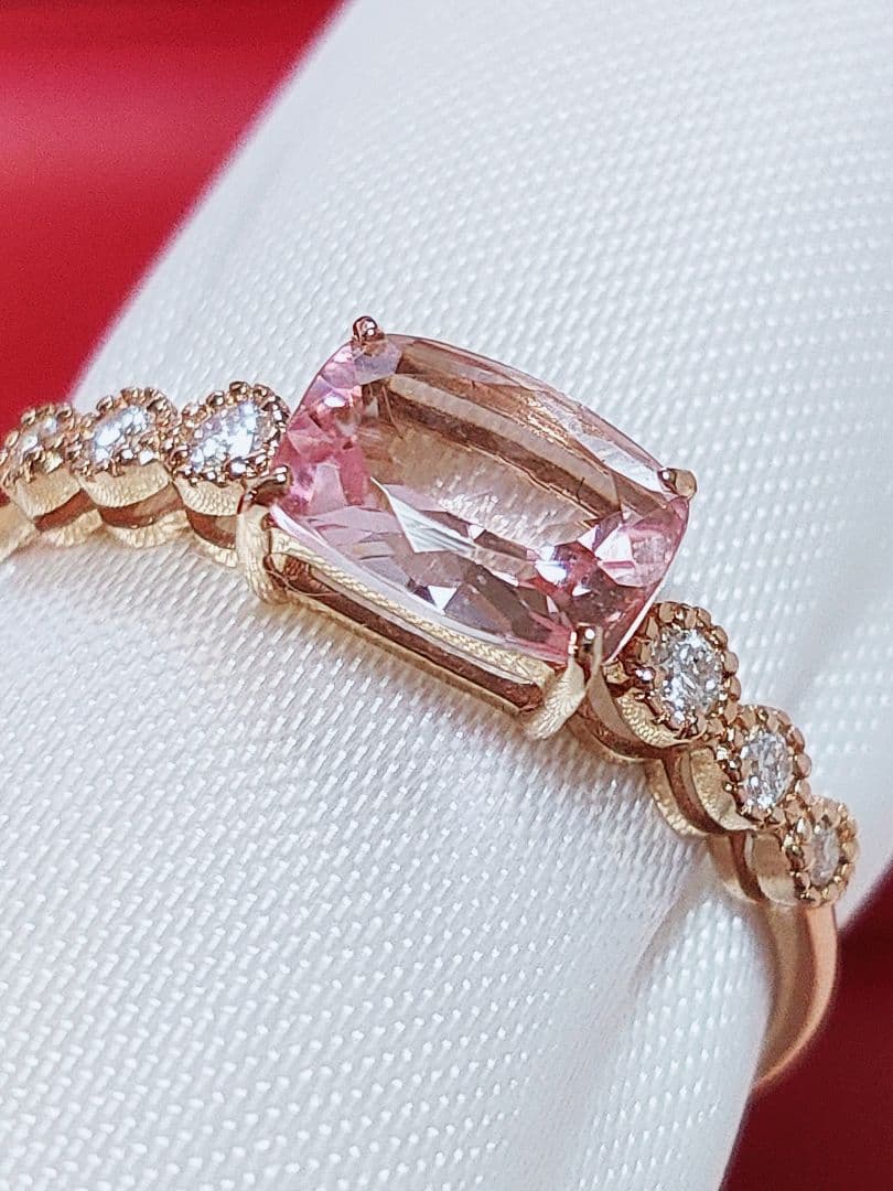 新作 未使用品 k18 天然モルガナイト ダイヤモンド リング