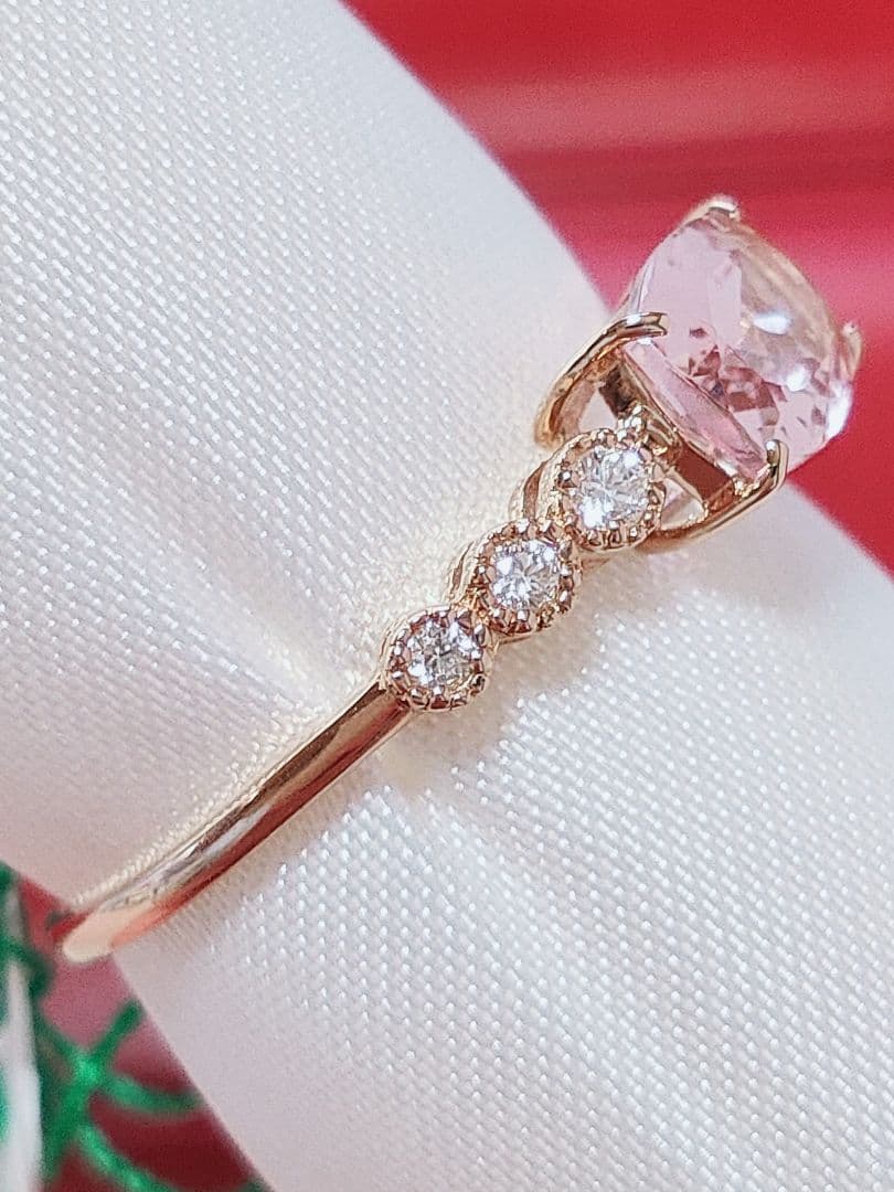 新作 未使用品 k18 天然モルガナイト ダイヤモンド リング