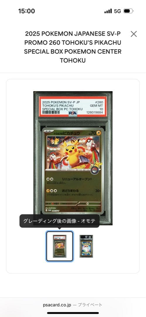 【最安値】PSA10 トウホクのピカチュウ　プロモ　PSA10