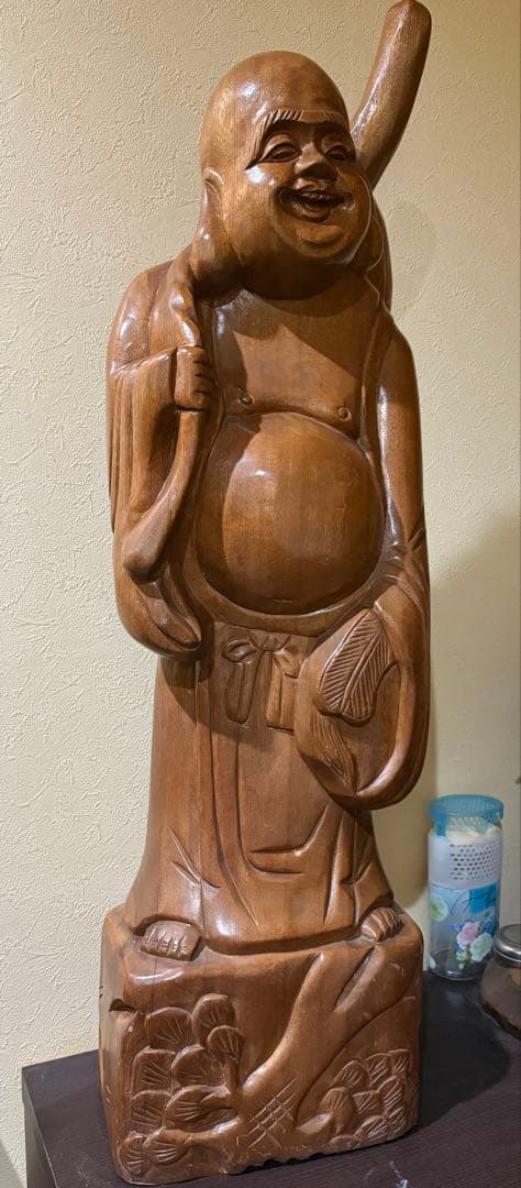 超大型 布袋様　仏像 七福神 高さ約91.5cm横幅:約25.5cm木彫　20万
